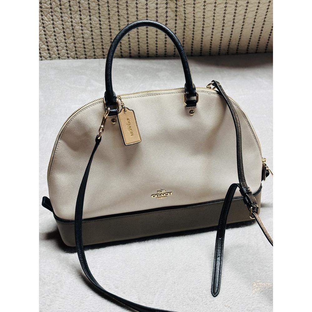 Coach Leather Sierra Dome Satchel Handbag Crossbody Cream / Brown / Black